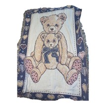 Vintage MWW Patchwork Bears Blue Tapestry Throw Afghan Blanket Cotton 62&quot; x 44&quot; - £19.85 GBP