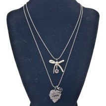 Betsey Johnson 2-Strand Layered Necklace Love Heart Pinkish Crystal Rhinestones - £15.55 GBP