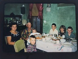 1953 Color Slide Family Around Dinner Table Thanksgiving Mid Century - $14.99