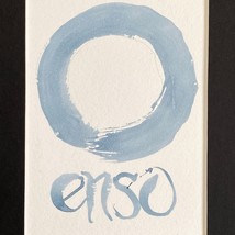 Enso  Original Handmade Indigo Blue Watercolor Painting Black Mat 8x10in Frame - £39.16 GBP