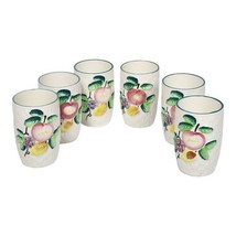 Vtg Basket Weave Pottery Cups Hand Painted Fruit Ceramic Cup Set (6) MCM Glasses - $25.86