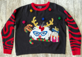 Size XL Meow Cat Black Embellished Holiday Long Sleeve Ugly Christmas Sweater - £16.03 GBP