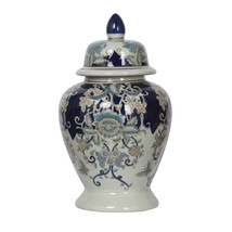 17&quot; Tall Porcelain Vase with Lid Ceramic Blue and White Floral Print Ginger Jar - £75.17 GBP