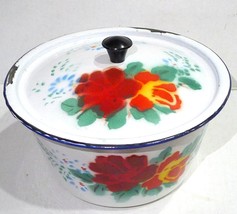 Vintage Enamelware Rose Floral Pot with Lid - $16.78