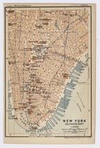 1904 Antique Map Of Southern Manhattan / New York - £23.98 GBP