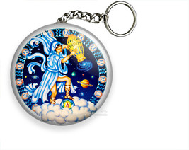 Aquarius Zodiac Horoscope Astrology Sign Keychain Key Fob Chain Ring Gift Idea - £12.37 GBP+
