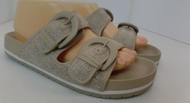 True Time Flat Strappy Sandals Patterned Neutral Colors W Big Bold Buckles Sz 9 - £15.82 GBP