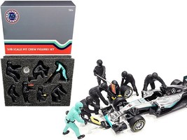 Formula One F1 Pit Crew 7 Figurine Set Team Black for 1/18 Scale Models ... - $82.01