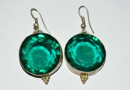 VINTAGE STERLING SILVER GREEN AMETHYST EARRINGS - £22.23 GBP