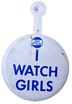 Diet Pepsi I Watch Girls Tin Litho Pin Button 1 1/2&quot; Vintage Creepy 1960&#39;s A - $9.90