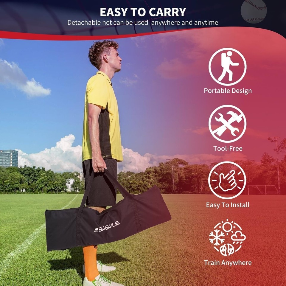 Durable 7x7 ft Baseball & Softball Practice Net with Batting Tee & Carry Bag Item image 11