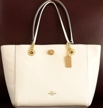 Coach Ny 57107 Turlock Gold Chain Chalk Cream Leather Shoulder Tote Bagnwt! - £165.38 GBP