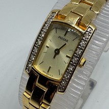 Pulsar Quartz Watch V400-X201 Women Gold Tone Rhinestone Rectangle New Battery - $33.24