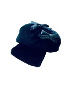 Vintage 1950&#39;s Mod Newsboy Style Black Velvet Silk Bows Unstructured Bri... - $47.91 CAD