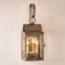 Double Colonial Wall Lantern Weathered Brass Dual Candle Sconce Handcrafted Usa - £251.75 GBP