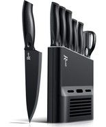 Kitchen Knife Set With Block, 7 Pieces Chef Knives, Scissor, For, Dicing... - $42.99