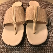 Italian Shoemakers Beige Sandals Shoes Tan Slide Thong Wedge Heel 7 M Strap Mule - £13.71 GBP