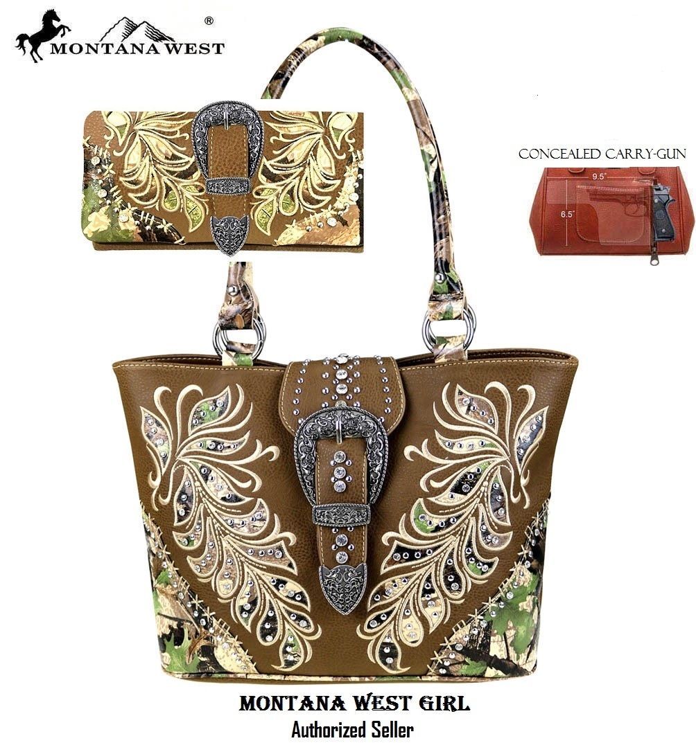 Montana West Brown Vegan Leather Concealed Gun Tote Bag & Wallet Set  - $69.95