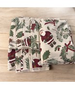 Christmas Santa Claus Round Tablecloth Cabin Rustic Reindeer &amp; 8 Napkins - $40.16 CAD