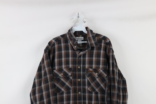 Vtg Carhartt Mens Large Distressed Heavyweight Spell Out Flannel Button Shirt Item image 2