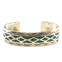 Vintage Sterling Silver Southwestern Turquoise Chip Stones Inlay Cuff Bracelet - £136.23 GBP