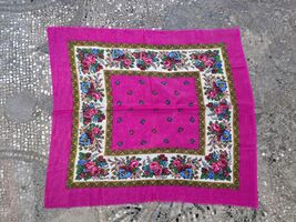 Traditioanl pink scarf, folk art floral headscarf, vintage Slavic women ... - $20.00