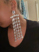 Rhinestone Long Fringed Big Drop Earrings Oversize Crystal Hanging Earrings Gift - £19.90 GBP