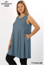  Zenana S  Premium Stretch Jersey Sleeveless Trapeze Pocket Tunic Top Titanium - £9.61 GBP