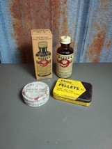 Vintage Hunting &amp; Fishing Tin Bottle Box Advertising Lot Camp Decor Wood... - $23.02