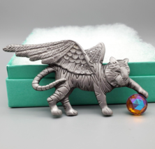 Mythological Winged Tiger With Multifaceted Topaz Ball Brooch Pin AJC - £31.63 GBP