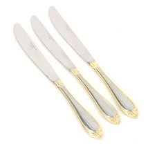 Hampton Silversmiths Abigail 3 Stainless Dinner Knives Gold Accent Fan Flatware - £15.02 GBP