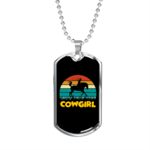 Cowgirl Retro Horse Necklace Stainless Steel or 18k Gold Dog Tag 24&quot; Chain - £37.92 GBP+