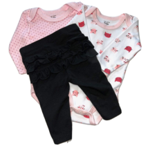 Baby Girl 0-3 Month 2 Long Sleeve Bodysuits 1 pants with ruffles Never worn - £5.42 GBP