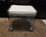 VINTAGE LUCITE BENCH ON CASTERS WHITE VINYL CUSHION SPACE AGE MCM - £79.38 GBP