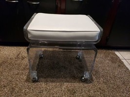 Vintage Lucite Bench On Casters White Vinyl Cushion Space Age Mcm - £79.38 GBP