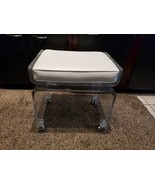 VINTAGE LUCITE BENCH ON CASTERS WHITE VINYL CUSHION SPACE AGE MCM - £77.85 GBP