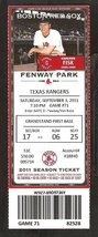 Texas Rangers Boston Red Sox 2011 Ticket Carlton Fisk Josh Hamilton Josh Reddick - £2.33 GBP