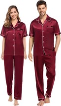 SWOMOG Couples Matching Pajamas Sets Silk Satin Short Sleeve Sleepwear Button Do - £36.83 GBP