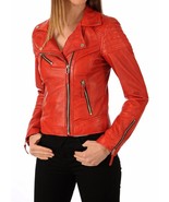 Women&#39;s Genuine Lambskin Real Leather Jacket Slim fit Biker Jacket For W... - $161.21 CAD