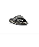TORY BURCH T MONOGRAM JACQUARD LEATHER CRISSCROSS ESPADRILLE SLIDES SAND... - $168.50 CAD