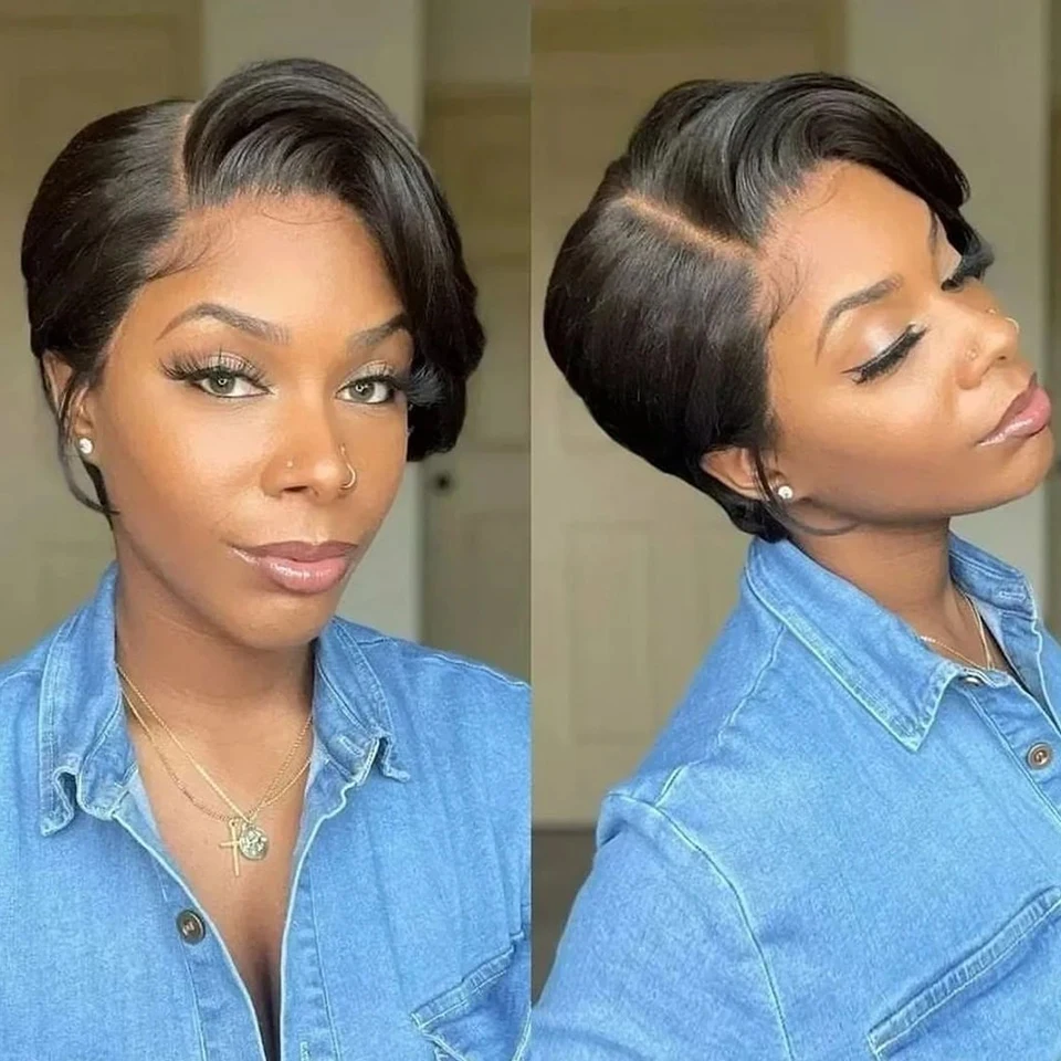 Short Pixie Straight Bob Human Hair L Lace Wigs For Women Brazilian Remy Ha - £45.54 GBP+