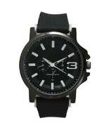 GENEVA BOXED MEN&#39;S WATCH WITH BLACK SILICONE BAND - £14.38 GBP