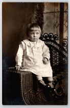 RPPC Darling Edwardian Child Seated Ornate Wicker Real Photo Postcard U29 - $9.95