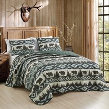 ESCA Farmhouse Boho Brown Bears Rustic Lodge Cottage Bedspread King Size... - $49.99+