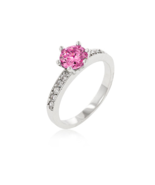 Silvertone Rhodium Plated Brass Petite Round Pink Cubic Zirconia Engagem... - $27.00