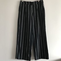 GAP Linen Wide Leg Pants 14 Black Stripe High Rise Waist Casual Baggy Po... - $37.87