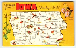 Greetings From Iowa Map Postcard Hawkeye State Postcard Dexter Chrome Vintage - $7.65