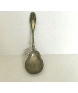  Vintage solid nickel silver ornate serving spoon casserole shabby chic ... - $19.75