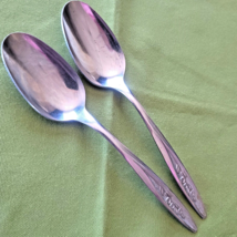 International Superior Stainless 2 Soup Spoons Radiant Rose Pattern USA. - $5.93