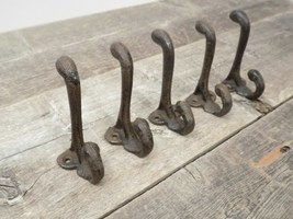 5 RUSTIC COAT HOOKS CAST IRON ACORN 3 1/4&quot; LONG HOOK HAT WALL SCHOOL TOW... - £13.12 GBP